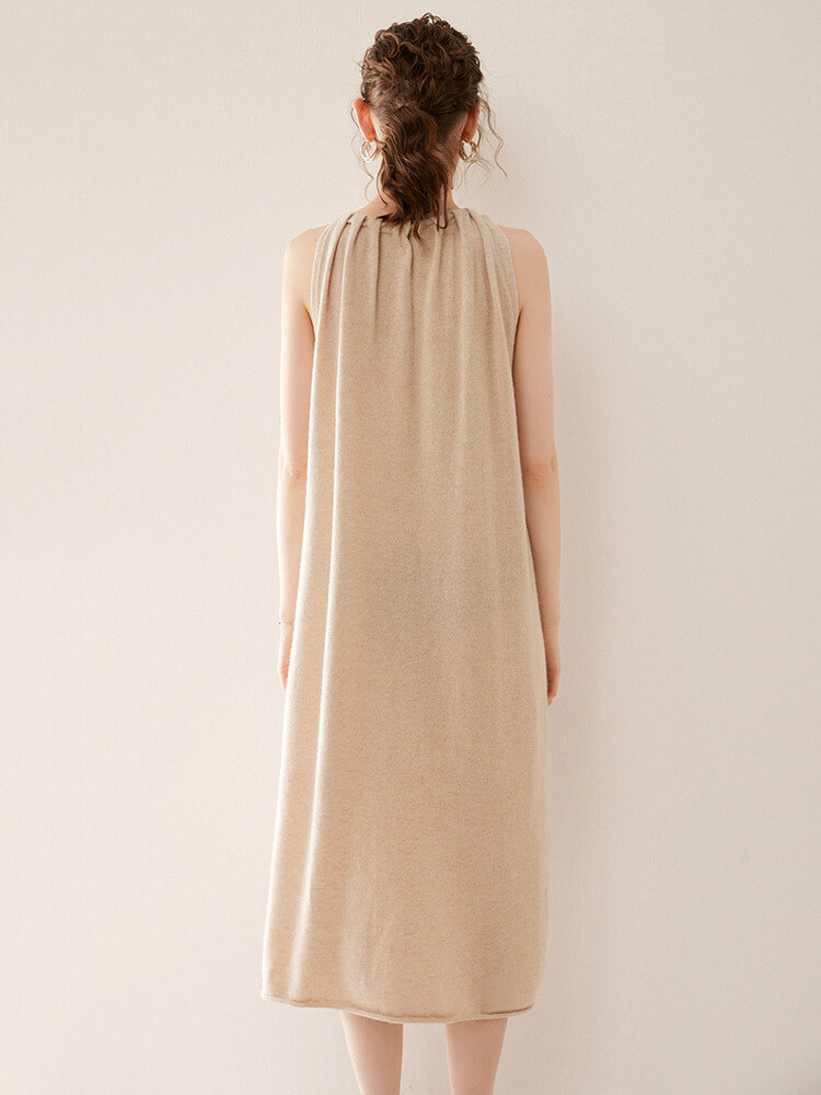 Gathered Neck Sleeveless Cashmere Maxi Dress