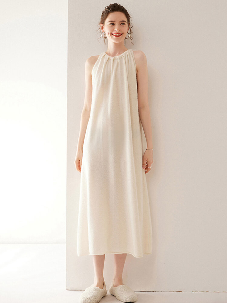 Gathered Neck Sleeveless Cashmere Maxi Dress