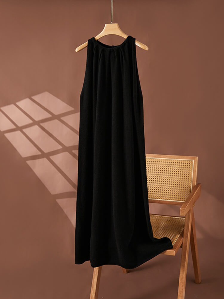 Gathered Neck Sleeveless Cashmere Maxi Dress