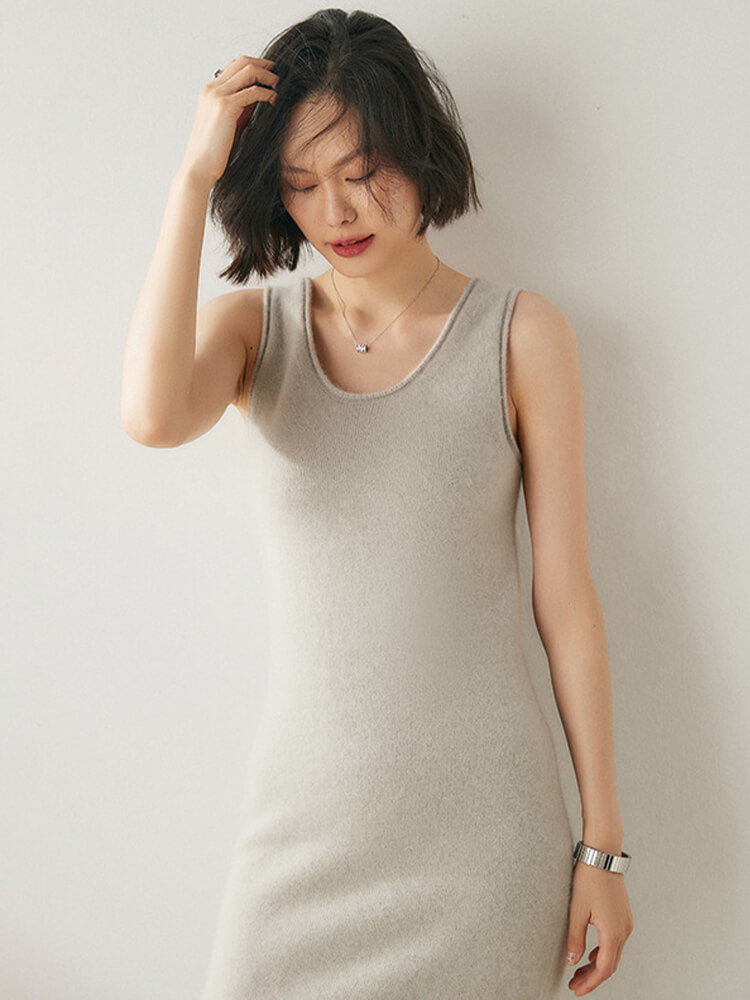 Scoop Neckline Sleeveless Cashmere Midi Tank Dress