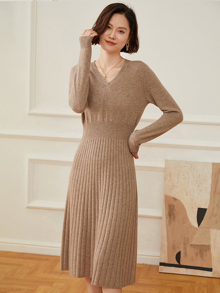 Elegant Bow Off-Shoulder Cashmere Dress