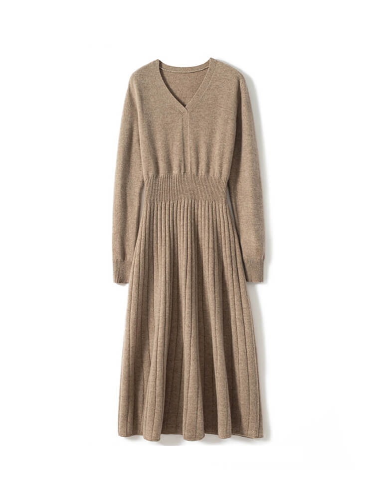 Elegant Bow Off-Shoulder Cashmere Dress