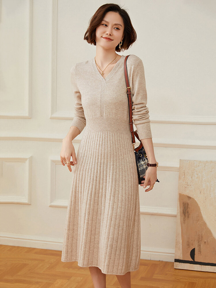 Elegant Bow Off-Shoulder Cashmere Dress