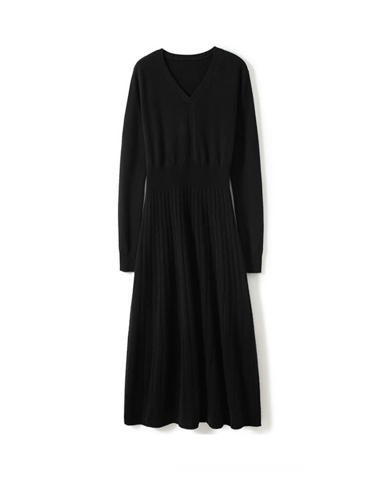 Elegant Bow Off-Shoulder Cashmere Dress