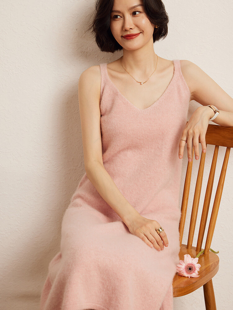 Elegant V-Neck Cashmere Slip Dress