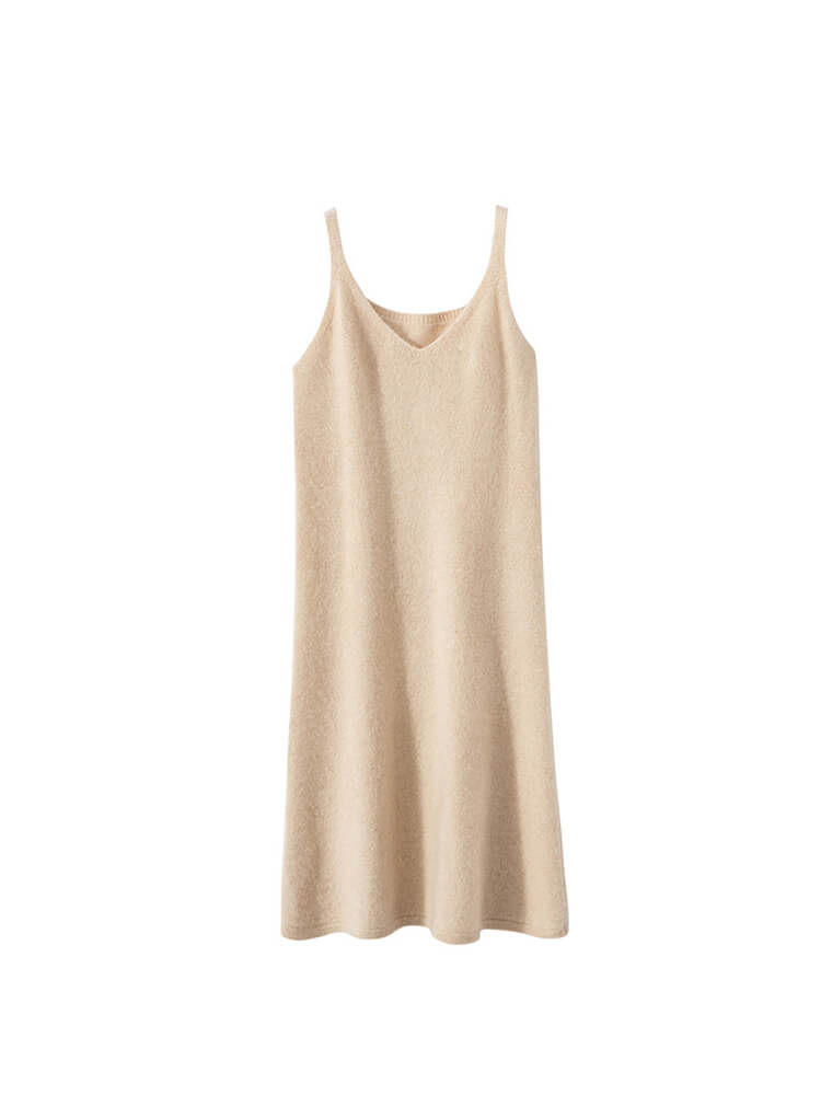 Elegant V-Neck Cashmere Slip Dress