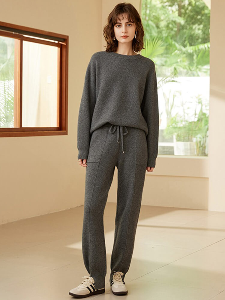 Relaxed Fit 2PCs Cashmere Sweater & Drawstring Pant Lounge Set