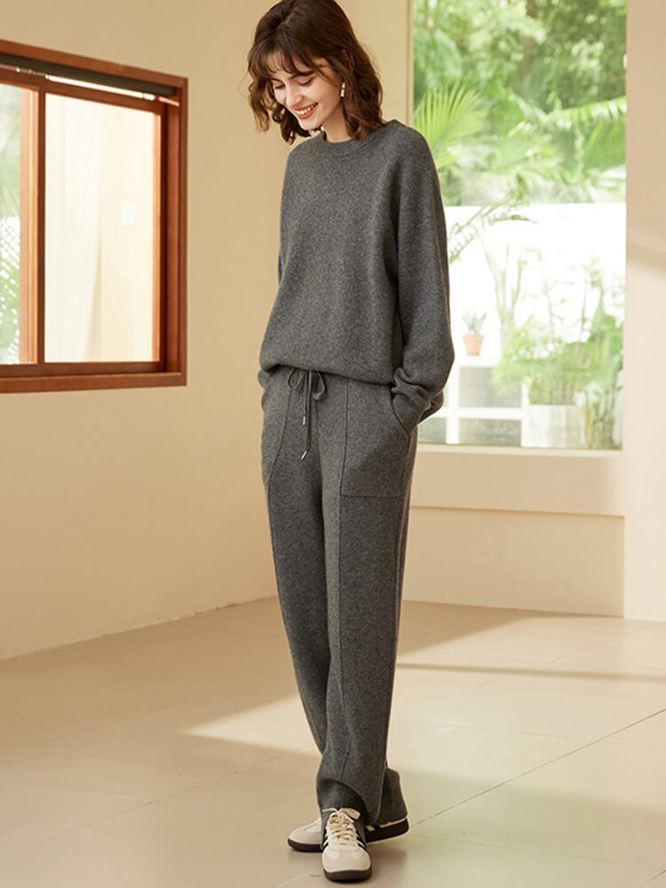 Relaxed Fit 2PCs Cashmere Sweater & Drawstring Pant Lounge Set