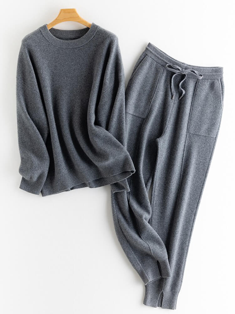 Relaxed Fit 2PCs Cashmere Sweater & Drawstring Pant Lounge Set