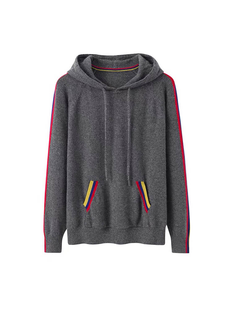 Women's Cashmere Hoodie and Jogger Set with Colorful Stripe