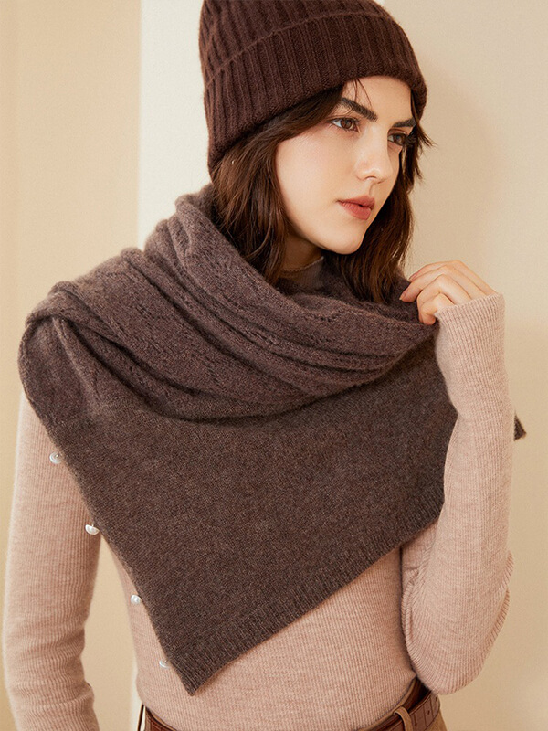 Women's Versatile Cable Pointelle Knit 100% Cashmere Wrap