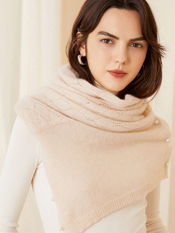 Women's Versatile Cable Pointelle Knit 100% Cashmere Wrap