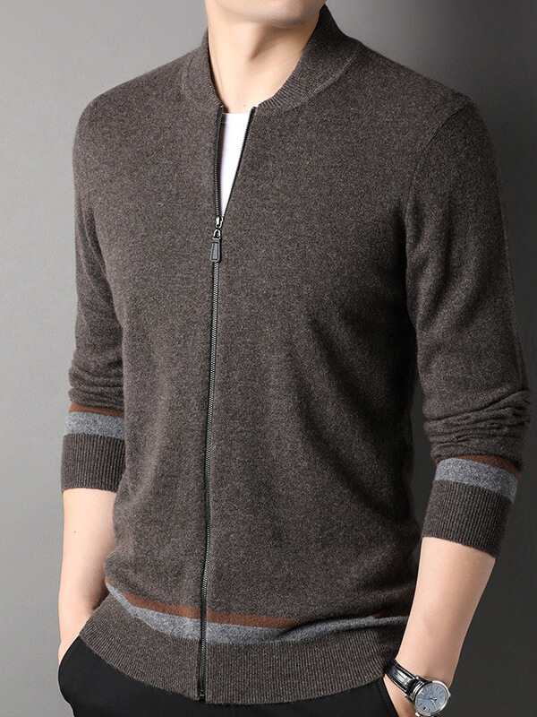 Men's Full-Zip Brown Cashmere Cardigan