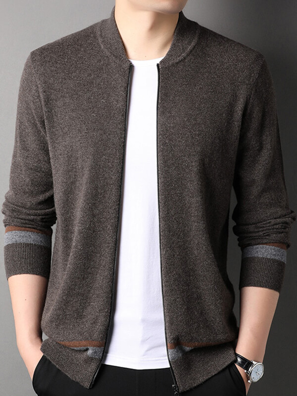 Men's Full-Zip Brown Cashmere Cardigan