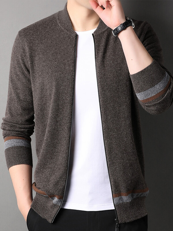 Men's Full-Zip Brown Cashmere Cardigan