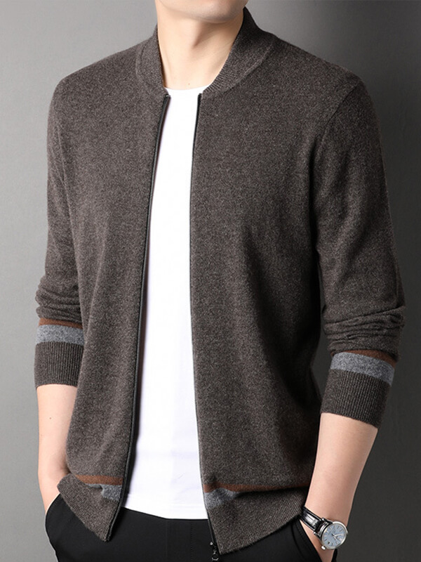 Men's Full-Zip Brown Cashmere Cardigan