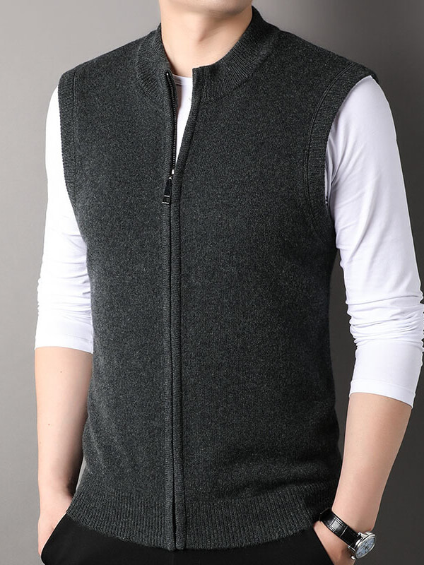 Men's Full-Zip Grey Cashmere Vest