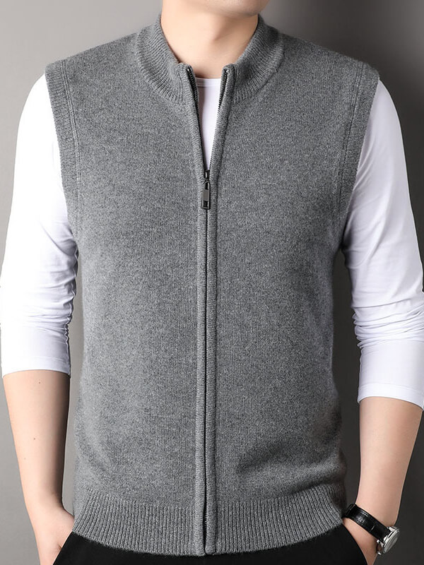 Men's Full-Zip Grey Cashmere Vest