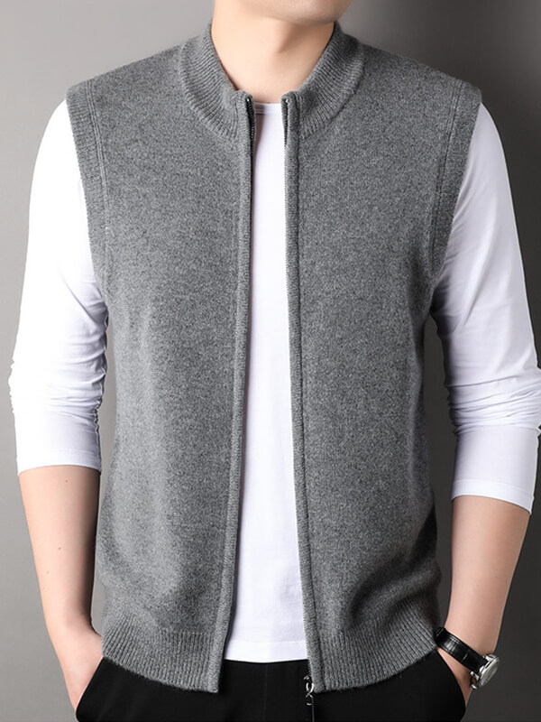 Men's Full-Zip Grey Cashmere Vest