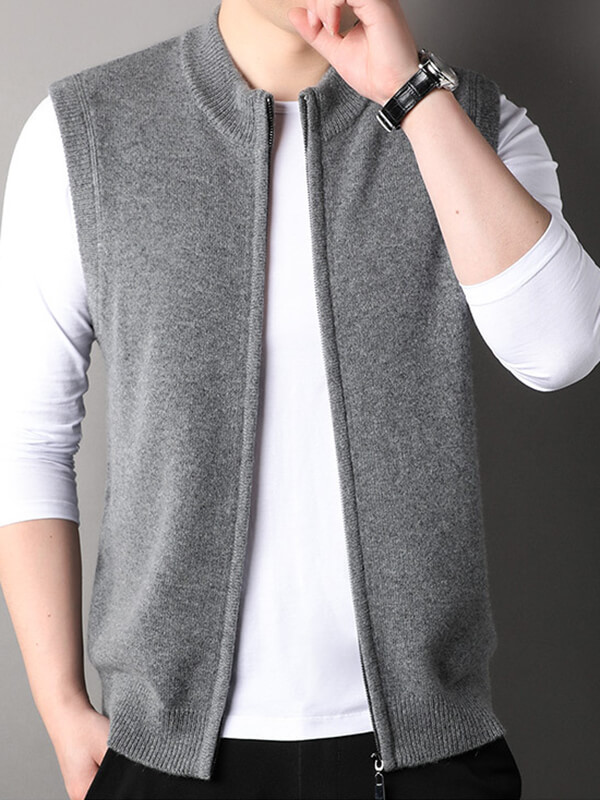 Men's Full-Zip Grey Cashmere Vest