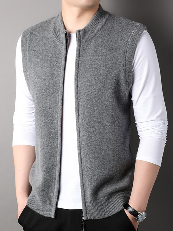 Men's Full-Zip Grey Cashmere Vest