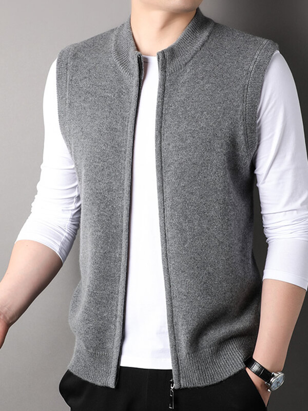 Men's Full-Zip Grey Cashmere Vest