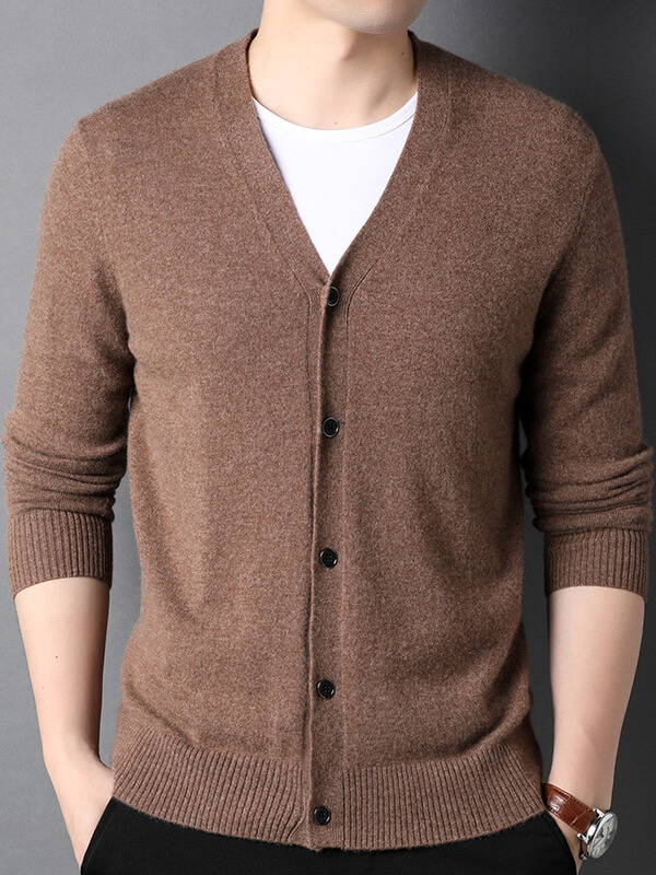 Men's Soft V-Neck Button-Up Cashmere Cardigan