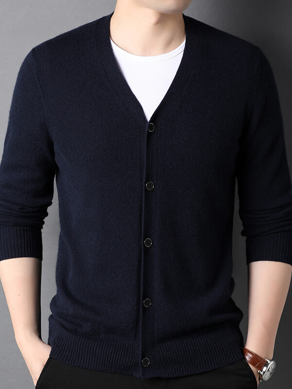 Men's Soft V-Neck Button-Up Cashmere Cardigan