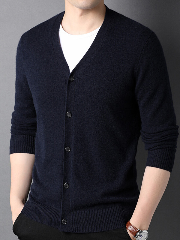 Men's Soft V-Neck Button-Up Cashmere Cardigan