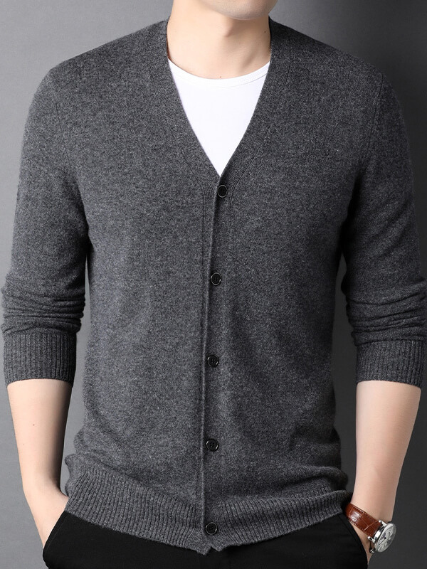 Men's Soft V-Neck Button-Up Cashmere Cardigan