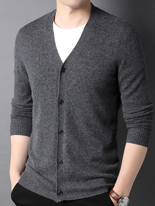 Men's Soft V-Neck Button-Up Cashmere Cardigan