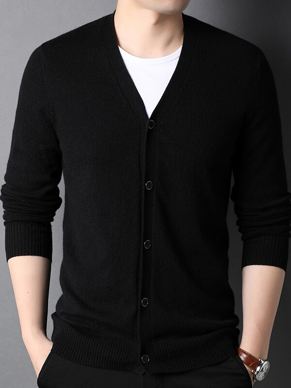 Men's Soft V-Neck Button-Up Cashmere Cardigan