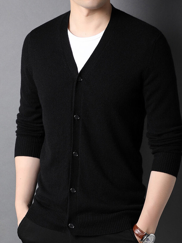 Men's Soft V-Neck Button-Up Cashmere Cardigan