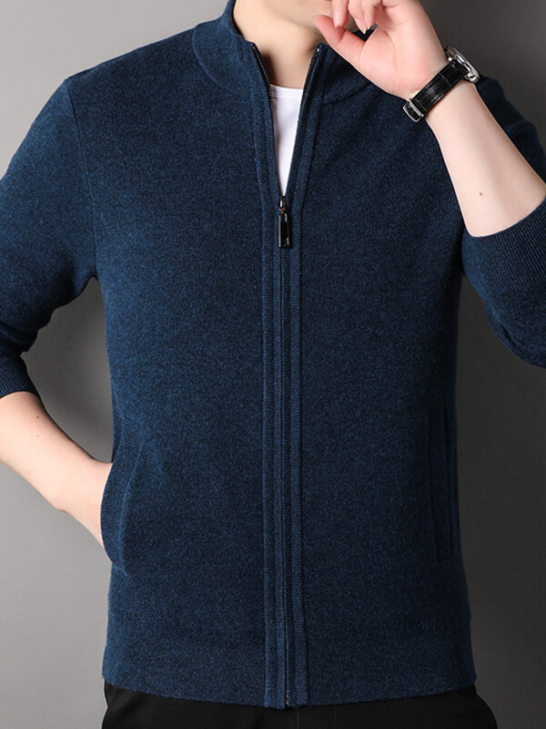 Men's Full-Zip Thickened Cashmere Mock Neck Cardigan