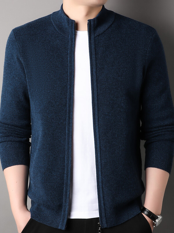 Men's Full-Zip Thickened Cashmere Mock Neck Cardigan