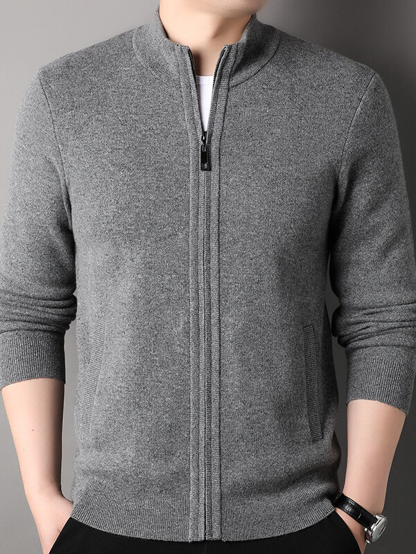 Men's Full-Zip Thickened Cashmere Mock Neck Cardigan