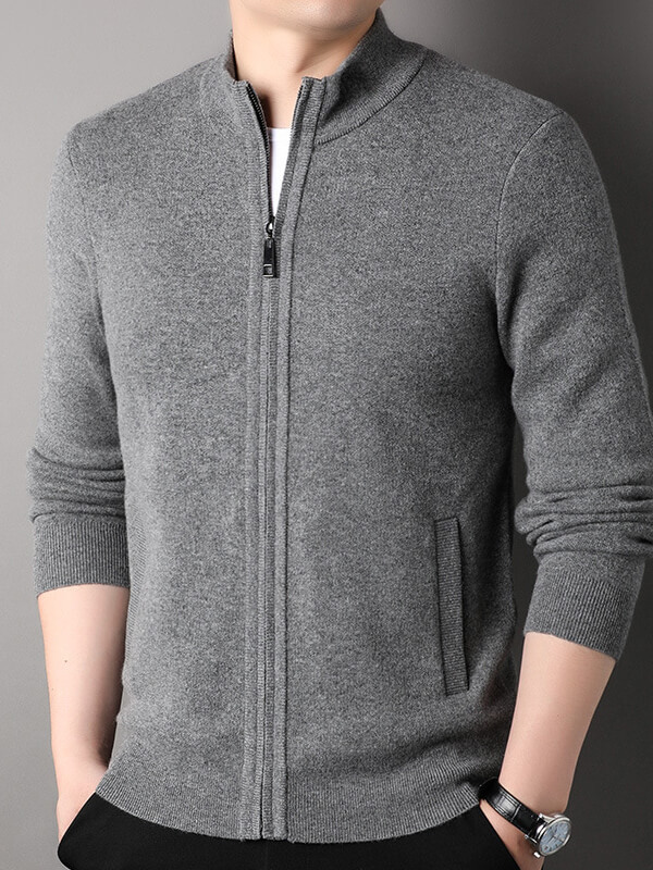 Men's Full-Zip Thickened Cashmere Mock Neck Cardigan