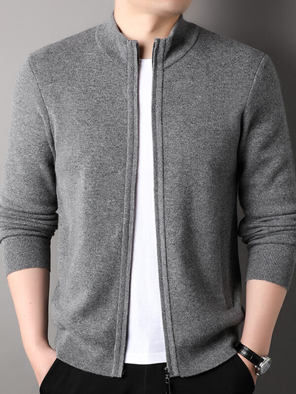 Men's Full-Zip Thickened Cashmere Mock Neck Cardigan