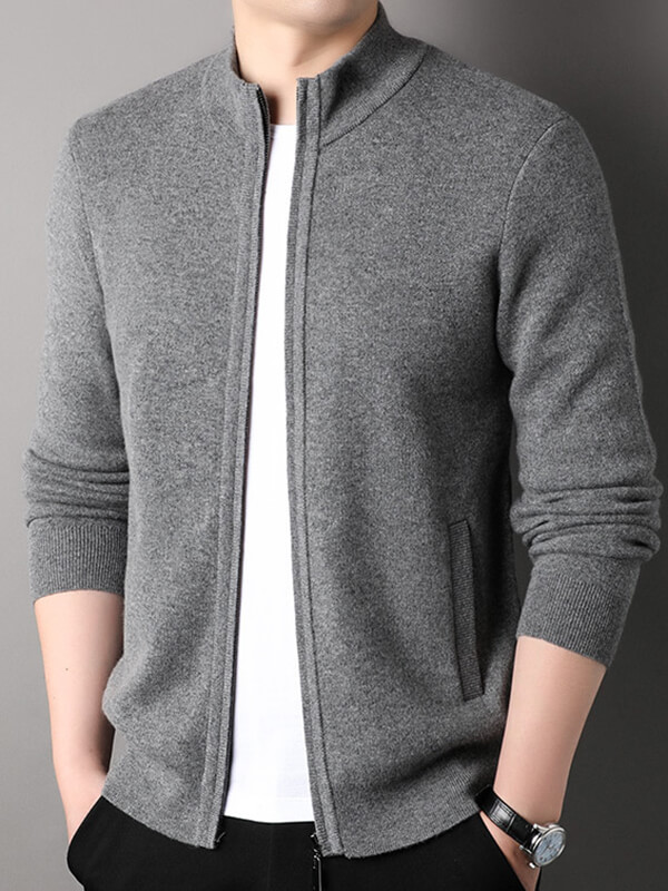 Men's Full-Zip Thickened Cashmere Mock Neck Cardigan