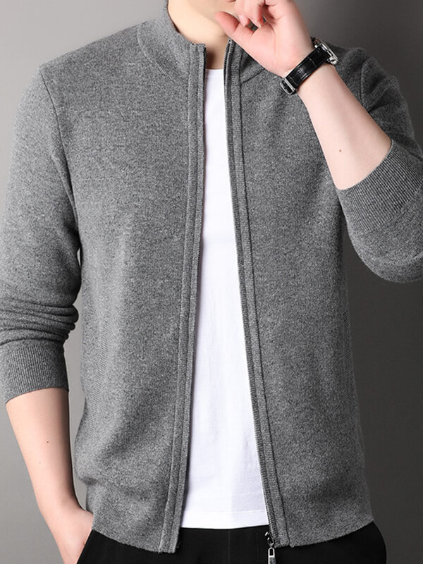 Men's Full-Zip Thickened Cashmere Mock Neck Cardigan