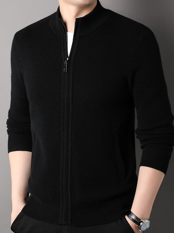 Men's Full-Zip Thickened Cashmere Mock Neck Cardigan