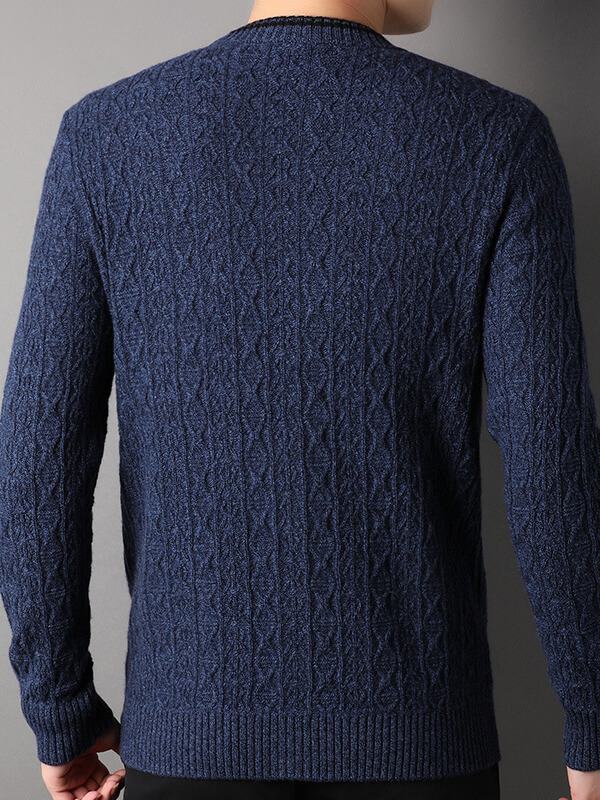 Men's Button-Up Cable Knit Cashmere Cardigan with Front Pockets