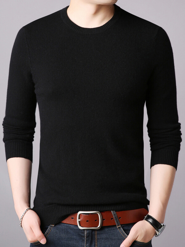 Thickened Crew Neck Cashmere Pullover Sweater For Men