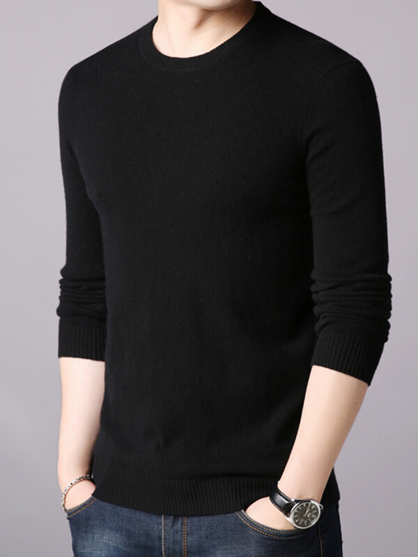 Thickened Crew Neck Cashmere Pullover Sweater For Men