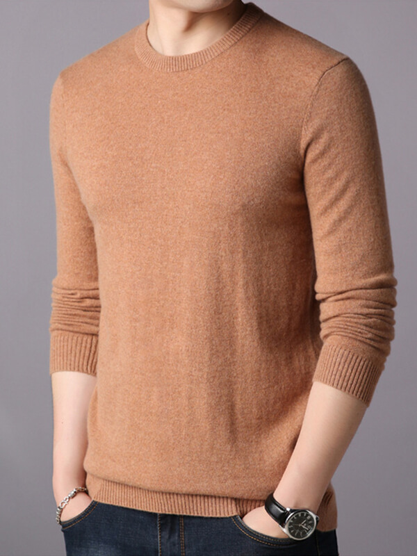 Thickened Crew Neck Cashmere Pullover Sweater For Men