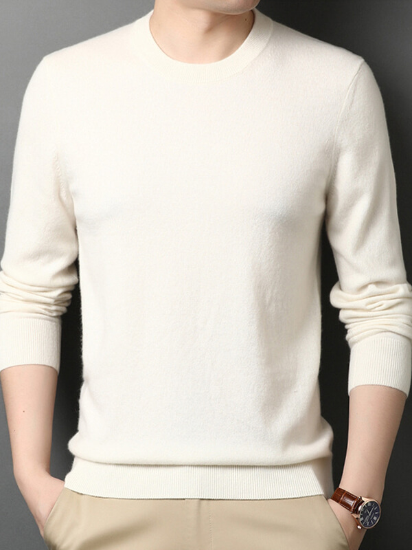 Thickened Crew Neck Cashmere Pullover Sweater For Men