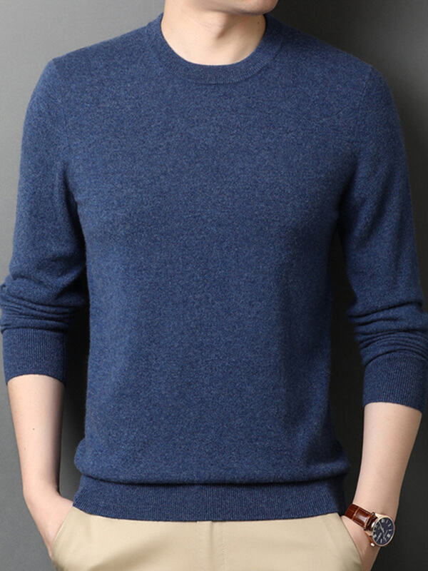 Thickened Crew Neck Cashmere Pullover Sweater For Men