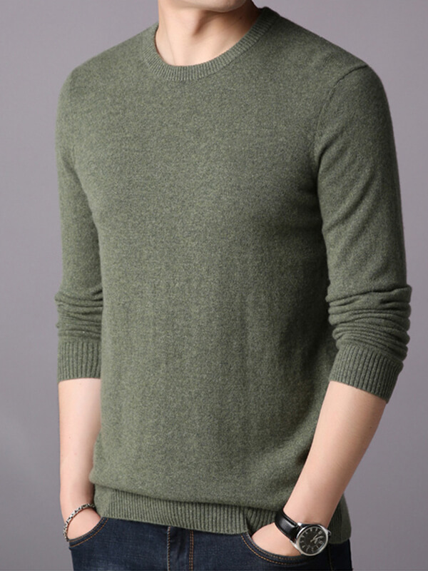 Thickened Crew Neck Cashmere Pullover Sweater For Men