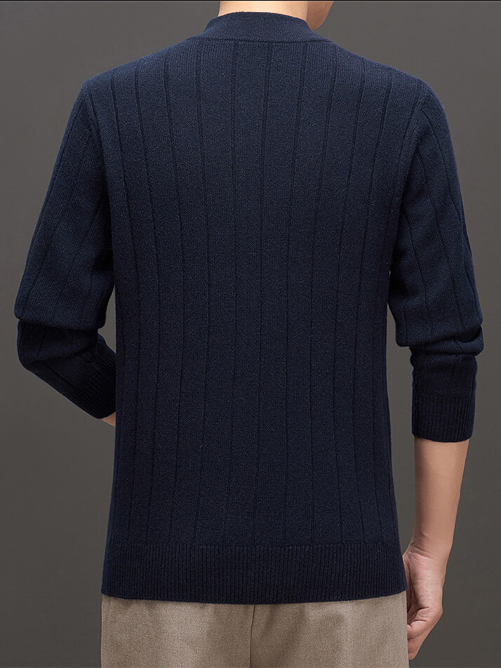 Men's Mock Neck Button-Up Cable Knit Cashmere Sweater