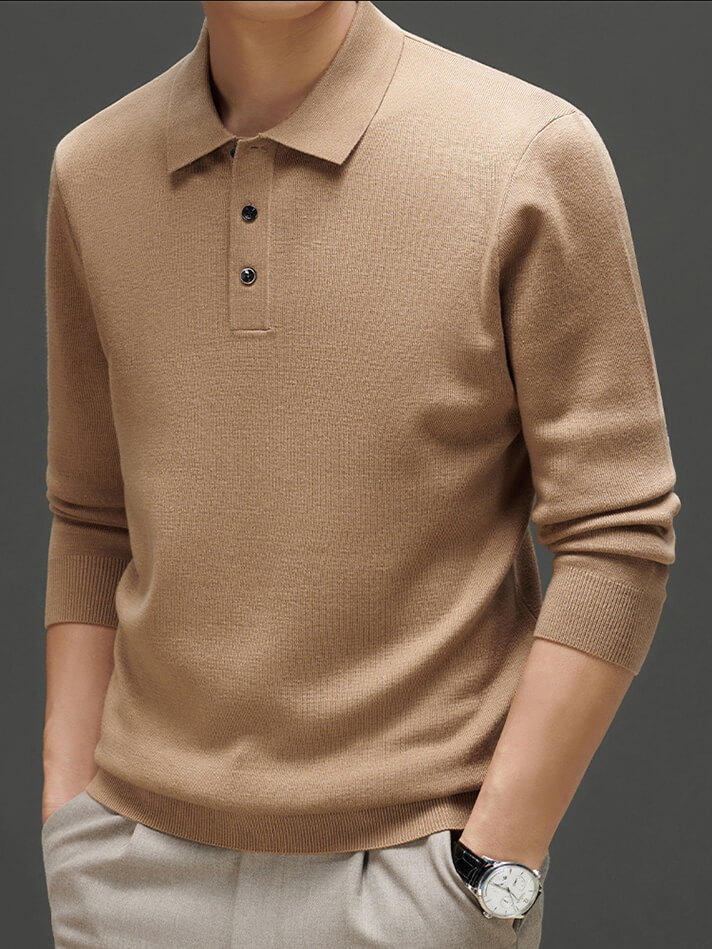 Men's Polo Collar Long Sleeve Cashmere Sweater